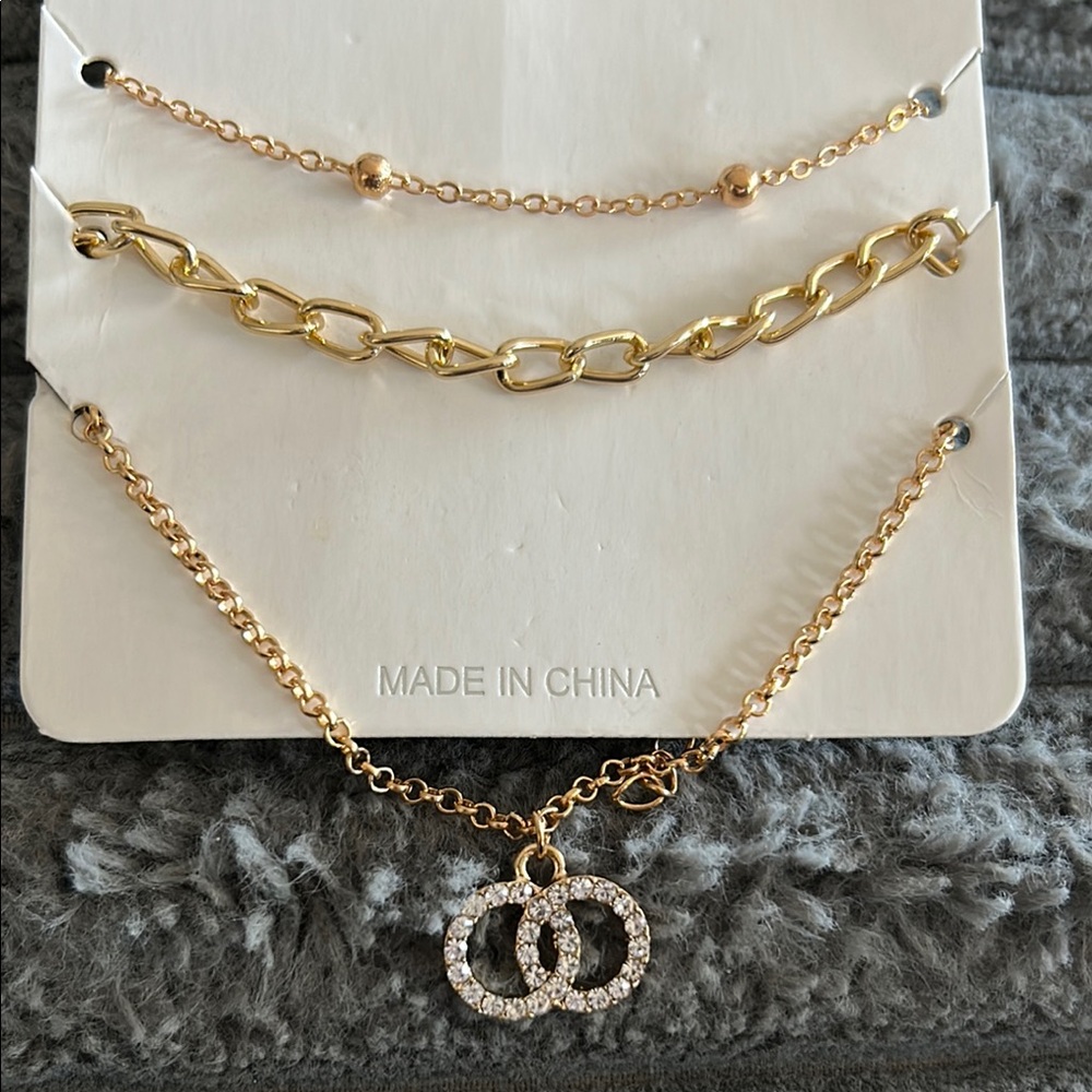 Gold Chain Bracelet Set with Crown Pendant